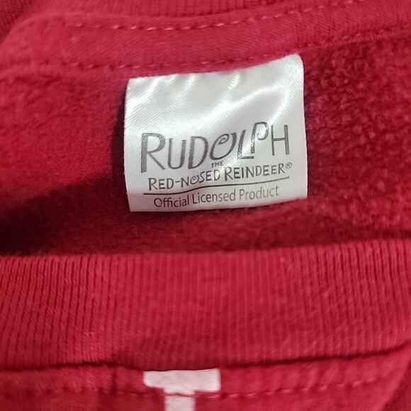 Rudolph the Red Nosed Reindeer Sweatshirt Red Snowflakes Holiday Pullover L/XL F - Picture 5 of 6